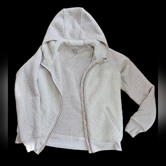 Athleta Girl Fleece Sherpa Full Zip Hoodie Jacket Oatmeal Heather size XL/14 - Picture 12 of 15